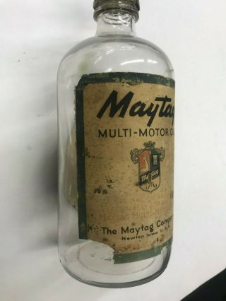 Vintage Antique Maytag 1 Quart Glass Multi Motor Engine Oil Bottle Newton Iowa 2