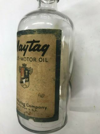 Vintage Antique Maytag 1 Quart Glass Multi Motor Engine Oil Bottle Newton Iowa 3