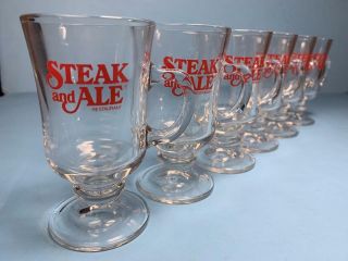 Set Of 6 Vintage Steak And Ale Footed Handled 4 Oz Footed Handled Cups Glasses