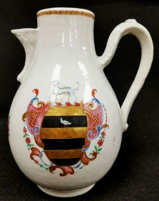 Antique 18th C.  Chinese Export Porcelain Armorial Family Crest Jug Pitcher