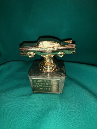Vintage Drag Strip Auto Racing Trophy Gold Classic Car Twin Cities Minnesota