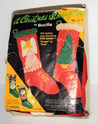 Vintage Bucilla Knitting Christmas Stocking Sequin Kit Angel Or Tree