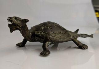 Chinese Antique Bronze Scholars Object Scroll Weight Longgui Dragon Turtle Qing