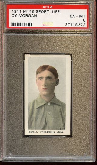 1911 M116 Sporting Life Baseball Card Cy Morgan Psa 6 Exmt