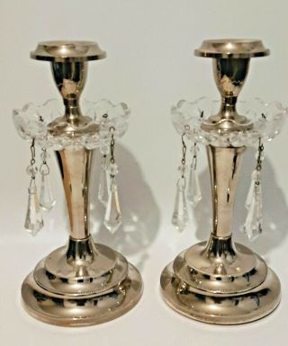 Vintage Lanthe Silver Plate & Glass Candlesticks - Made In England