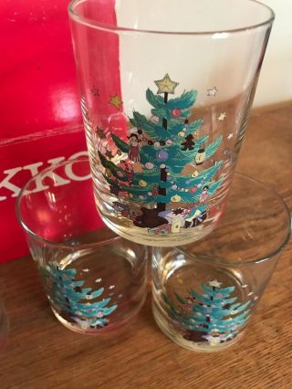 Vintage Nikko Christmas Tree 8 Glasses Double Old Fashioned Whisky 14 Oz W/boxes