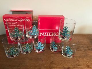 VINTAGE Nikko CHRISTMAS TREE 8 glasses Double Old Fashioned Whisky 14 oz w/boxes 2