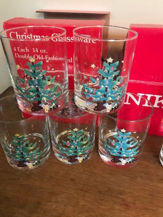 VINTAGE Nikko CHRISTMAS TREE 8 glasses Double Old Fashioned Whisky 14 oz w/boxes 3