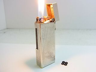 DUNHILL Rollagas Lighter Silver Plated Gas leaks W/4p O - rings Auth Swiss (a 2