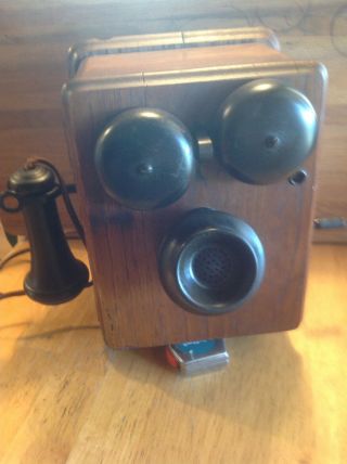 Antique Kellogg Hand Crank Wood Wall Telephone Phone Collectible Primitive Decor