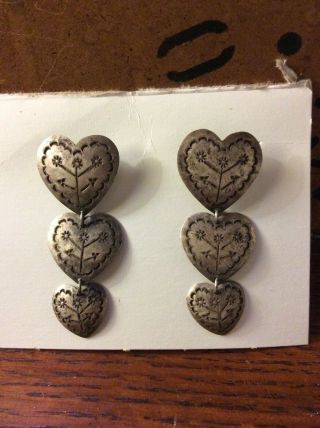 Vintage Navajo Stamped Sterling Silver Dangle Earrings 925 Stamped