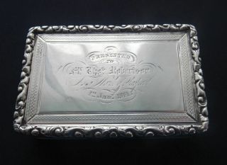 A Good Antique Victorian English Sterling Silver Presentation Table Snuff Box