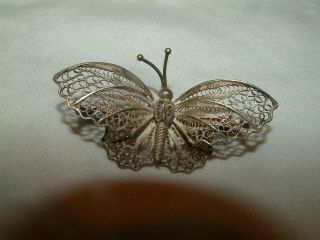 Vintage Brooch Pin Marked 800 Filigree Butterfly 7.  04 Grams