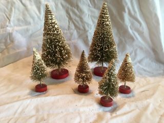 Vintage Christmas Decorations,  Bottle Brush Trees,  Red Stand