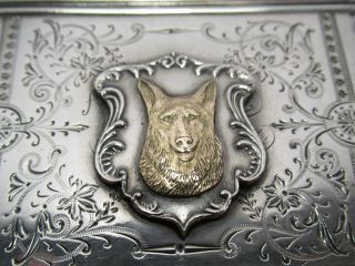Rare Large 19c Whiting Sterling Silver & Solid Gold Dog Cameo Card Case 2