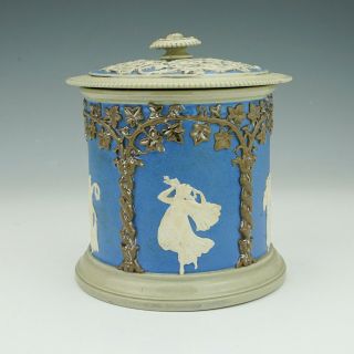 Antique English Jasperware Pottery - Dancing Hours - Tobacco Jar - Unusual