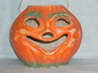 Vintage Halloween Paper Mache Pulp Jack O’ Lantern Decoration Antique Pumpkin