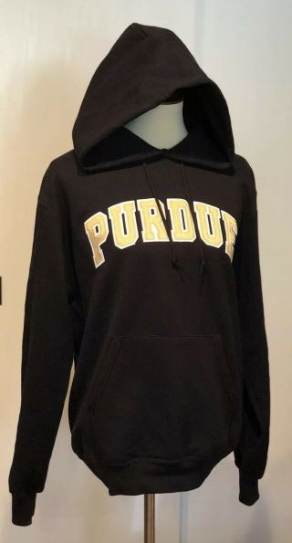 Purdue Boilermakers M Black Champion Hoodie Sweatshirt Embroidered Euc