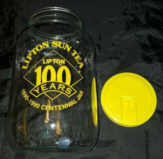 Vintage Lipton Sun Tea Glass Gallon Jar Jug 100 Year Anniversary 1990 Yellow