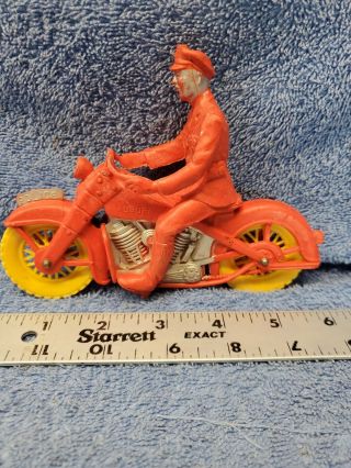 Vintage Auburn Rubber Company Policeman On Motorcycle Toy Red / Yellow Tires