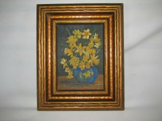 Vintage Painting Of Daffodils,  Oil On A Canvas Board,  Signed And Framed