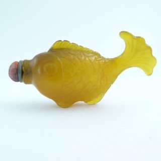 Antique Chinese Yellow Peking Glass Carp Snuff Bottle,  19th Century