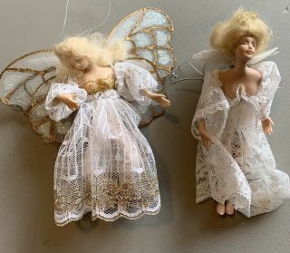 2 Vintage China Angel/fairy Ornaments W Hanger Made By Local Artisan