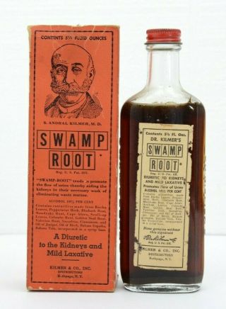 Vintage Swamp Root Bottle W/ Contents & Box Dr Kilmer York Laxative Medicine