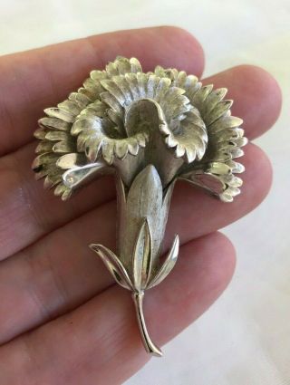 Vintage Crown Trifari Brushed Silver Tone Flower Brooch