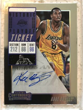 Kobe Bryant Panini Contenders Historic Ticket Foil /49 On Card Auto Lakers