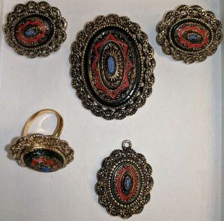 Vintage Sarah Coventry 5 Piece Brooch,  Pendant,  Ring,  Earrings