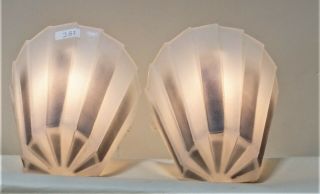 Antique Williamson Beardslee Art Deco Slip Glass Shades For Chandelier Pair