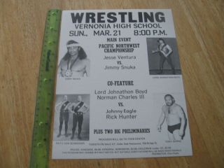 Vintage 1970s Pacific Northwest Championship Wrestling Poster Snuka Ventura