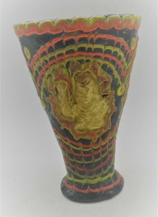 Circa 500bce Ancient Phoenician Glass Mosiac Chalice With Gold Gilt Plate