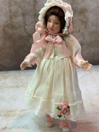 Vintage Miniature Dollhouse Uk Artisan Sculpted Porcelain Victorian Girl Doll
