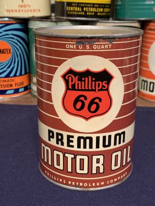 Vintage Phillips 66 Premium Motor Oil 1 Quart Metal Can Gas Station Sign - Empty