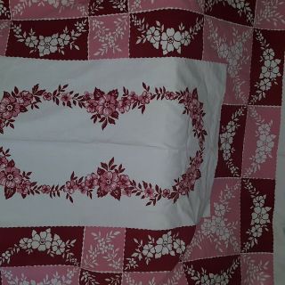 Vintage Cotton Tablecloth Cranberry Pink White 62 " X 50 " Startex