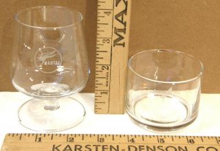 Vintage Qantas Airline Crystal Footed Wine Glass & Snack Bowl Etched Logo