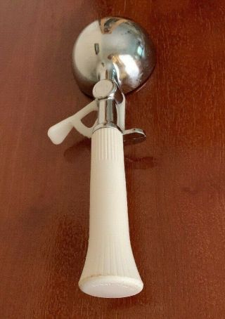 Vintage Stainless Steel Ice Cream Scoop With White Plastic Handle.  Vg