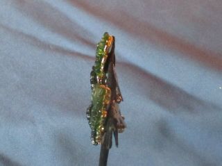 Vintage Signed LISNER Gold - Tone Metal Green Rhinestone Lucite Leaf Clip Earrings 2