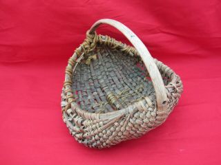 Vintage Antique Primitive Woven Basket Splint Buttock Large 7 " Gathering Egg