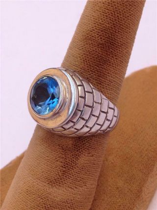 Vintage Ornate Sterling Silver & Blue Topaz Ring - Size 7