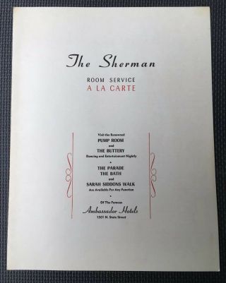 Vtg The Sherman Restaurant Menu Ambassador Hotels 1301 N State Street Chicago Il