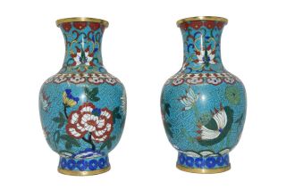Antique Chinese Cloisonné Vases With Gold Gilded Bronze | Baluster Form