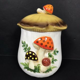 Vintage 1976 Sears And Roebuck Merry Mushroom Ceramic Cookie Jar Canister Large