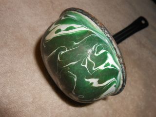Antique Chrysolite Green & White Swirl Granite Ware Enamelware Dipper / Ladle