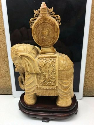 Fine Antique Carved Chinese Perfumer,  Elephant Snuff Box Okimono,  Wood Base