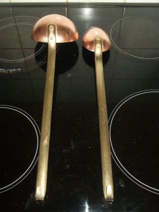 Vintage French Pair Kitchen Copper Utensils Tin Lined Ladle,  Spoon Brass Handles