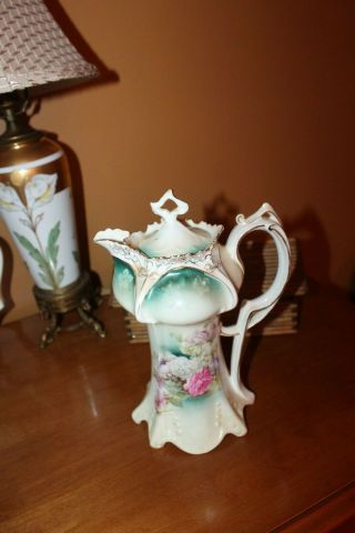 Antique Rs Prussia Pitcher - Hand Painted Roses - 10 1/2 " Tall -