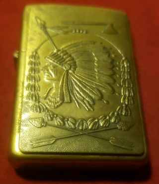Vintage Zippo Lighter Indian Chief Head With Arrows & Hatchet U.  S.  A.  As Pictured